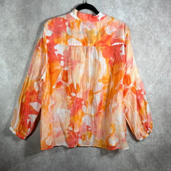 Chico's Shirt Womens Size 4 US 20 Orange Watercolor Button Front Lightweight - Picture 5 of 9